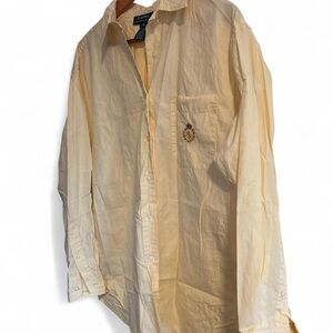 Vintage 90’s Ralph Lauren Light Yellow Button-Down Shirt with Crest Embroidery
